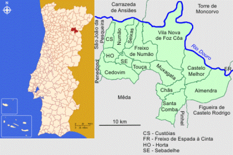 Mapa da localização e freguesias do Concelho de Vila Nova de Foz Côa